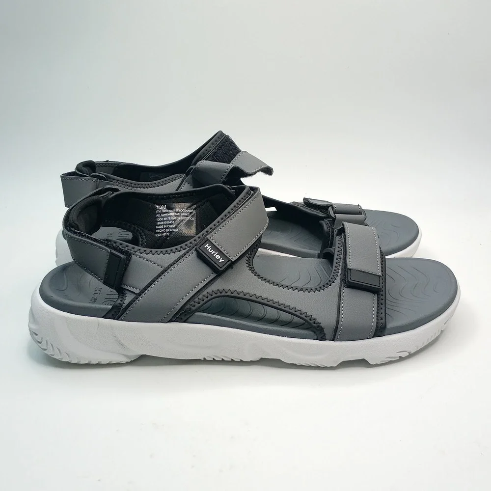 Hurley Oceanside Sport Sandal Men Size 13 Grey Black Adjustable Straps 1961927